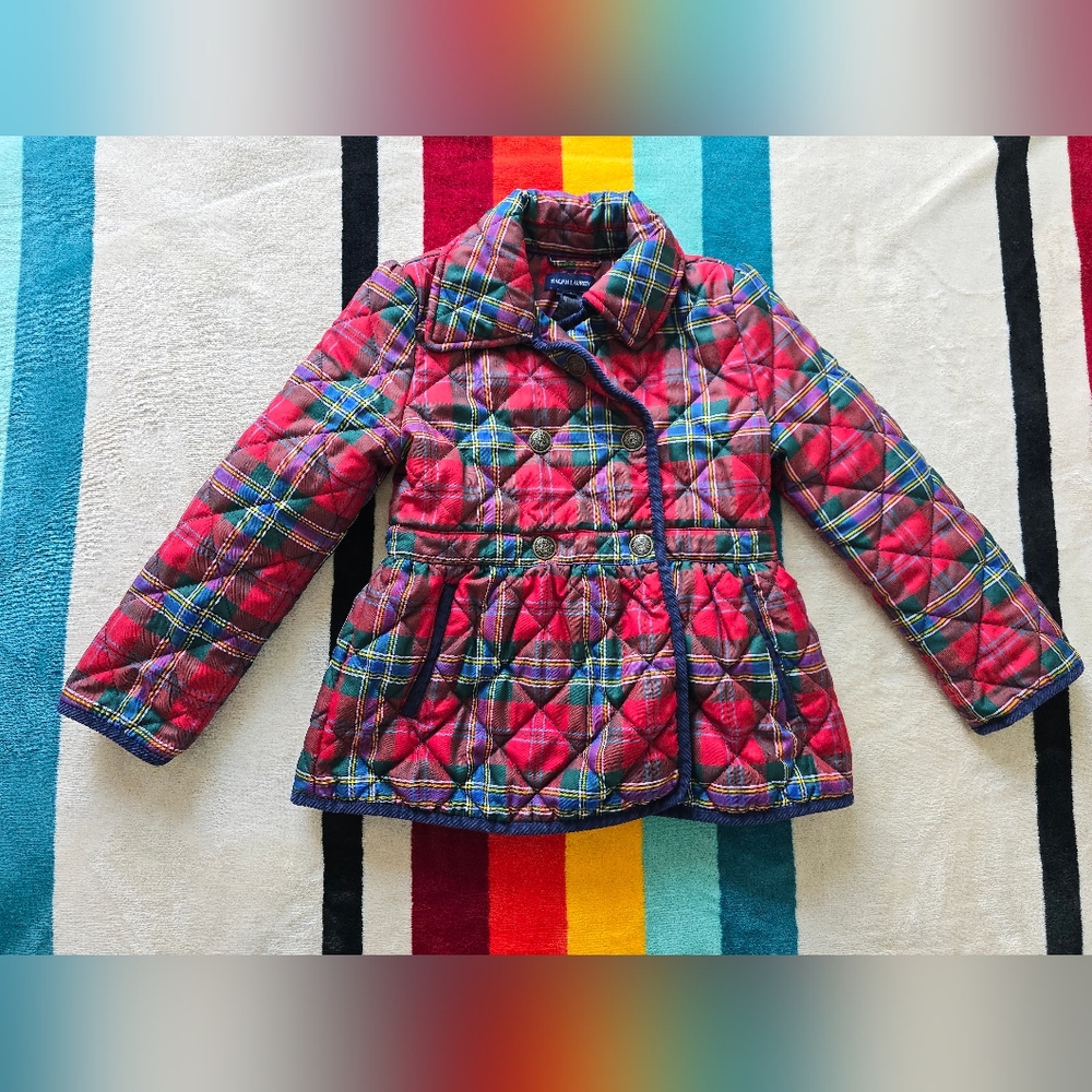 Ralph Lauren Girls Size 6X Plaid Peplum Quilted Jacket